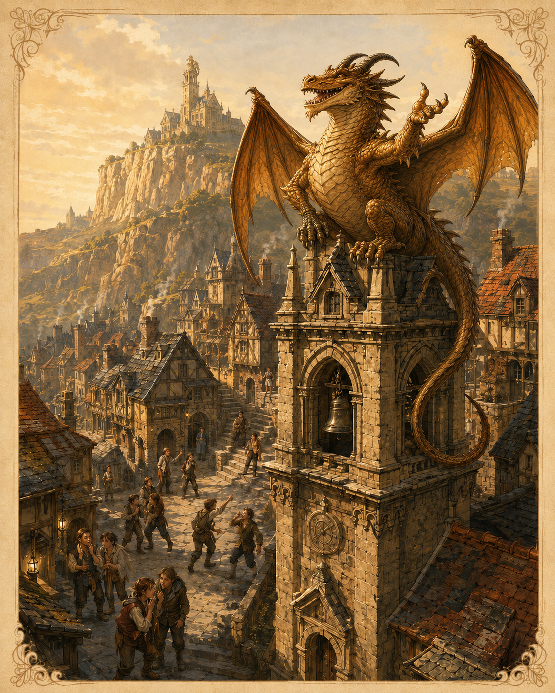 Ralph the not-a-dragon perched on the belltower.
