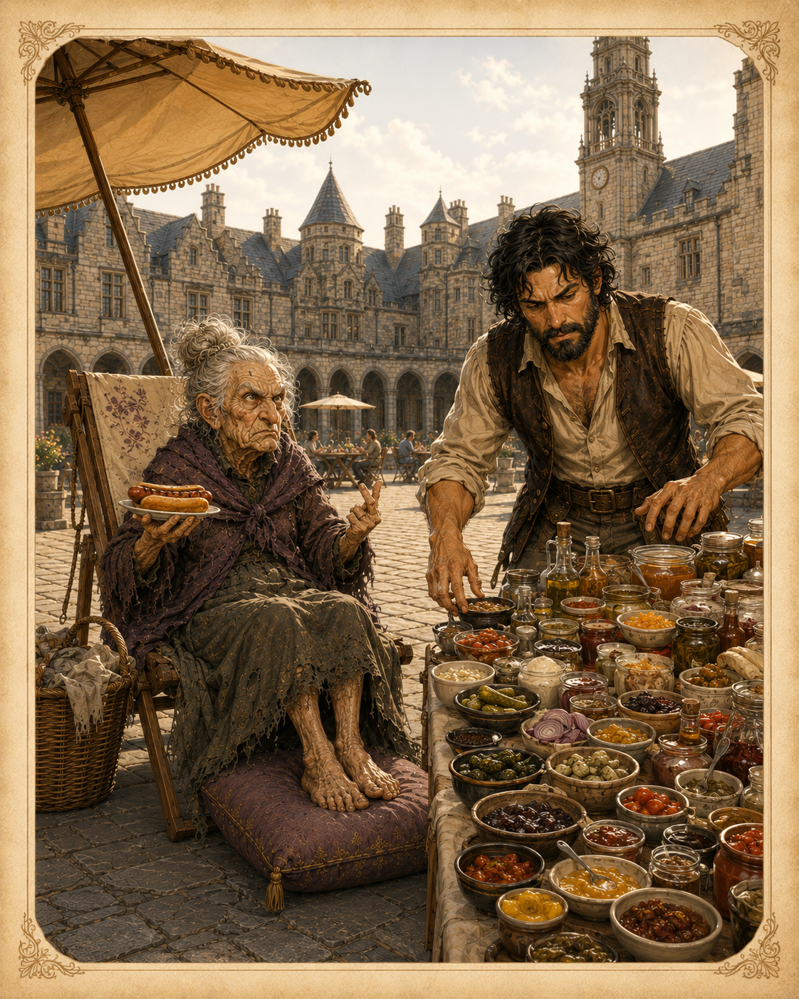 Granny Miri requesting mustard and Everett fetching it.