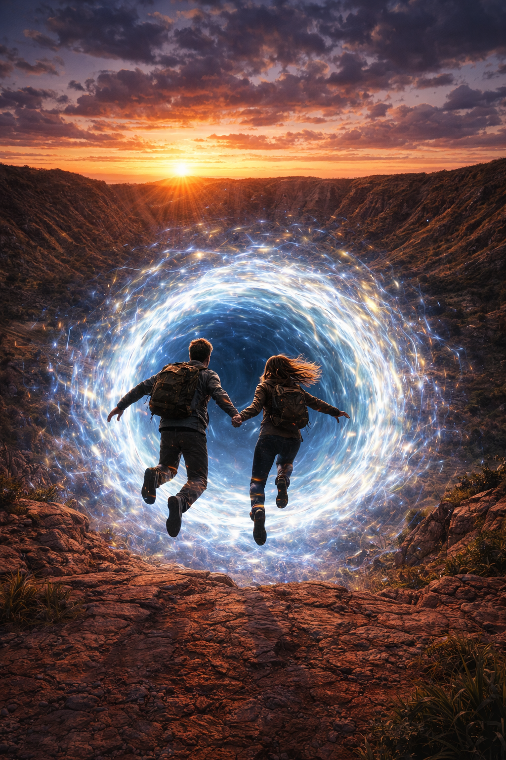 Randall and Patrice leaping together into a Hole at Diamond Head