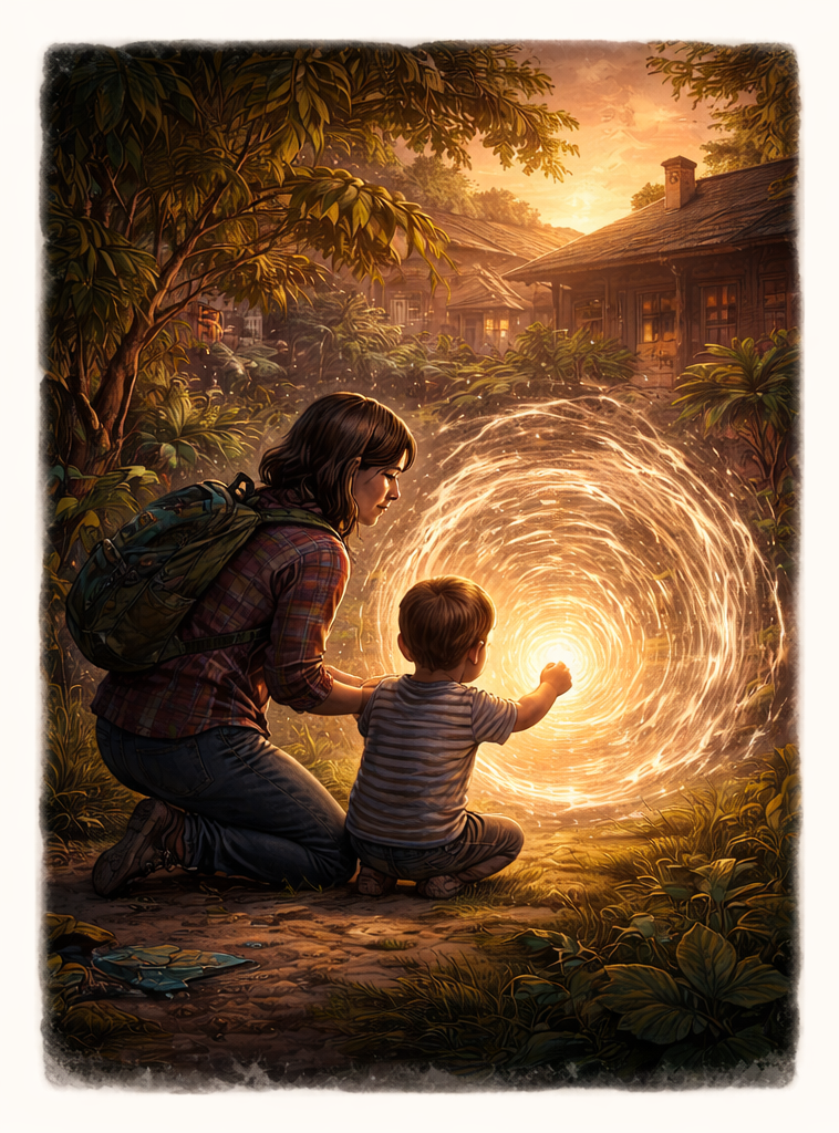 Noelani and Boo beside the first Hole in the backyard