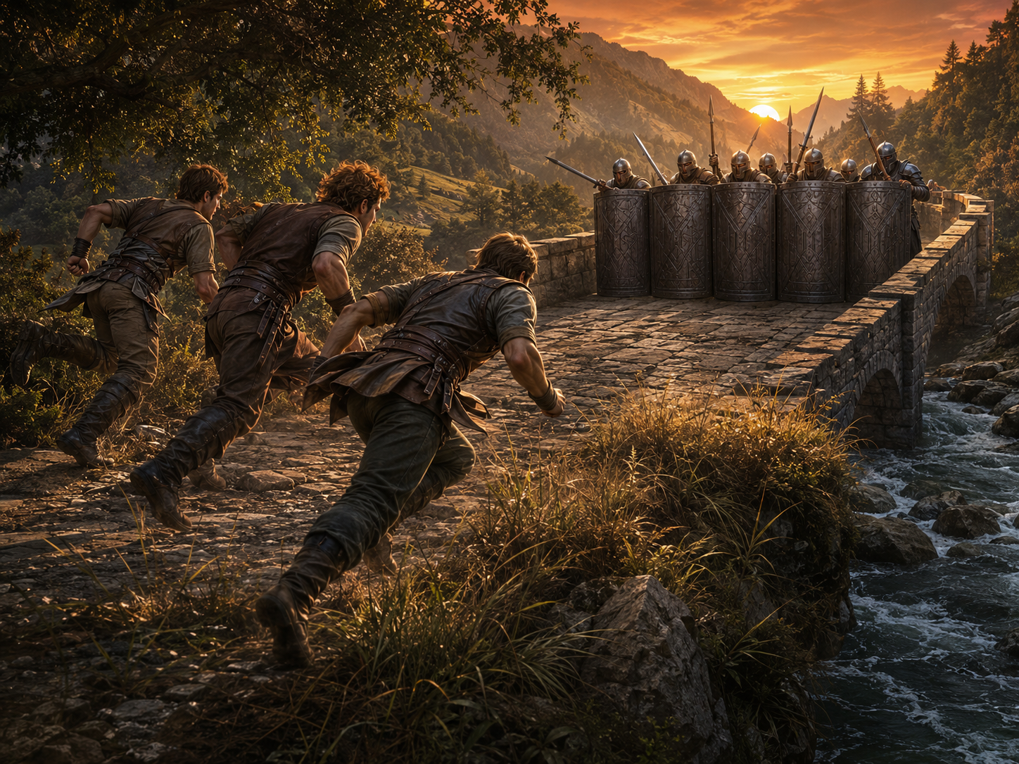 Rath begins a headlong charge toward the black shield wall with Fhaeyr and Aron immediately behind him.