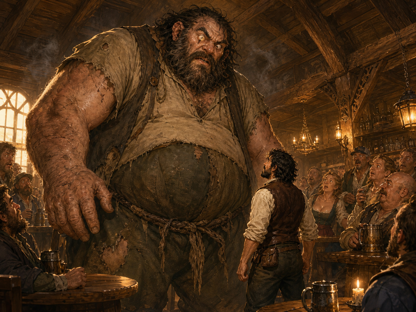 Irving Winston Parible turns toward Everett as the tavern watches.