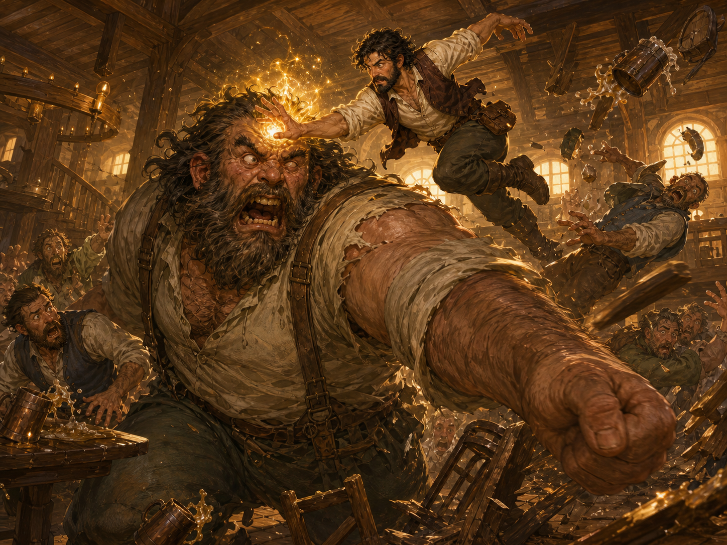 Everett delivers Inspiration in the middle of a tavern brawl.