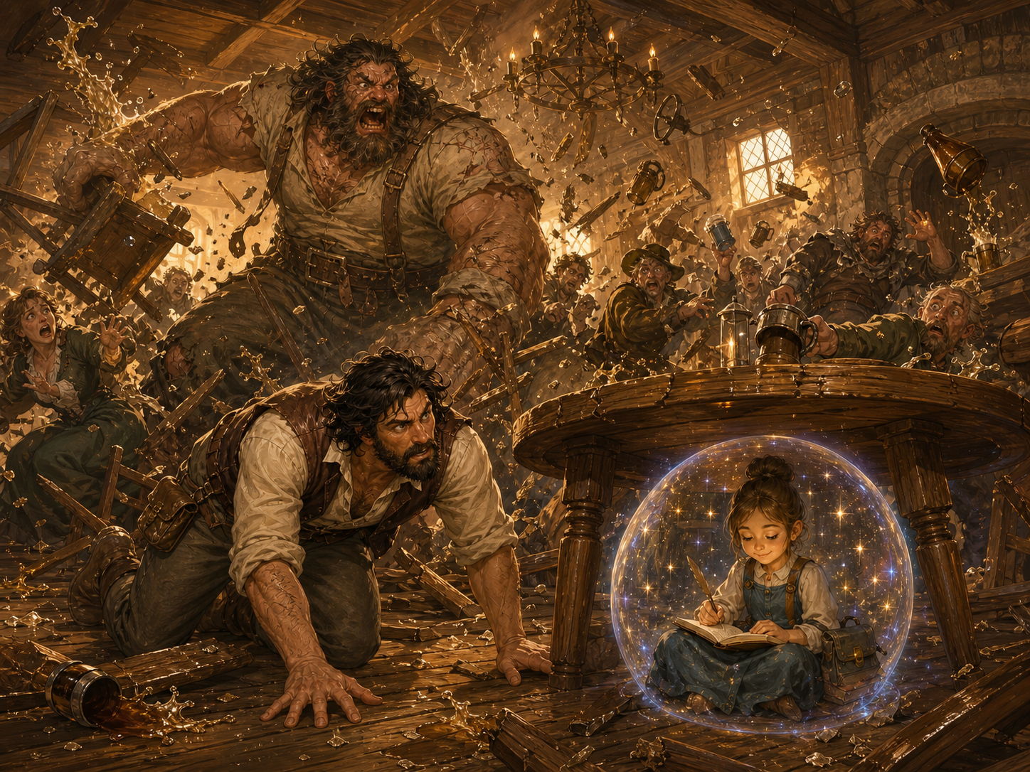 Rose writes calmly inside her magical safety bubble.